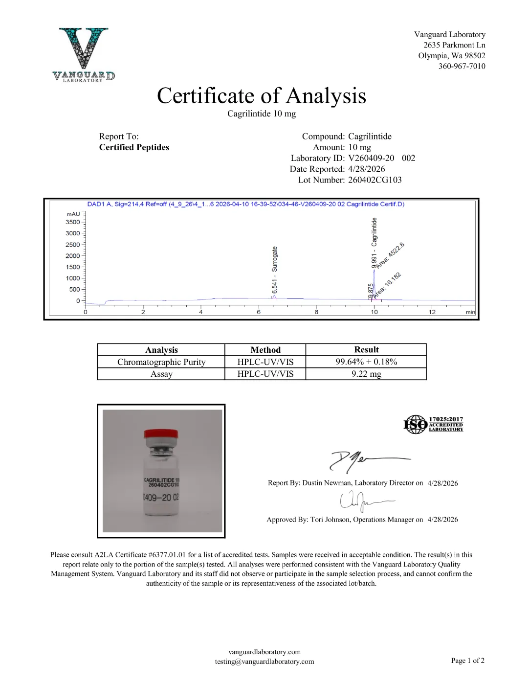 Cagrilintide 10mg 2 Cagrilintide 10mg certificate of analysis, HPLC purity