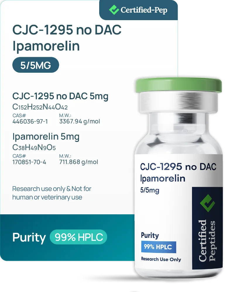 CJC-1295 No DAC Ipamorelin Blend 5mg/5mg 1 CJC-1295 Ipamorelin blend 5mg/5mg from Certified Peptides