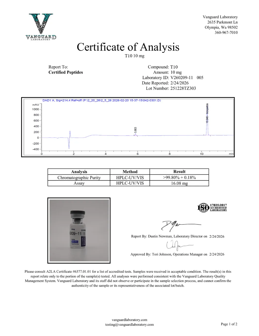 GLP2-T 10mg 2 GLP2-T 10mg certificate of analysis, HPLC purity