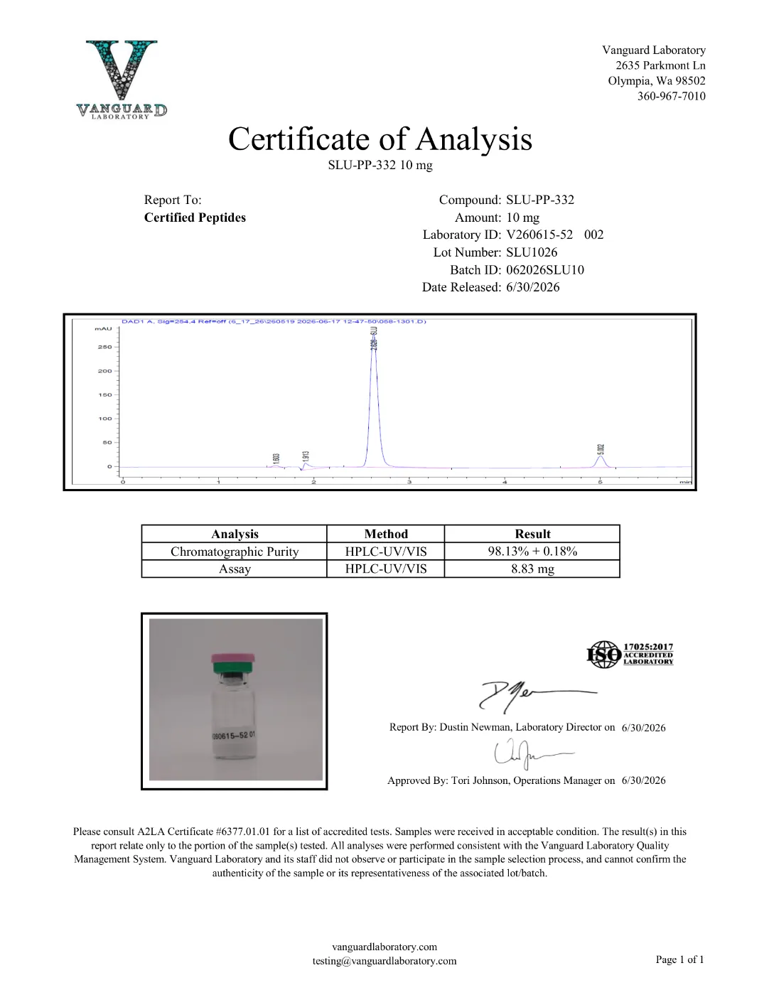 SLU-PP-332 10mg 2 SLU-PP-332 10mg certificate of analysis, HPLC purity